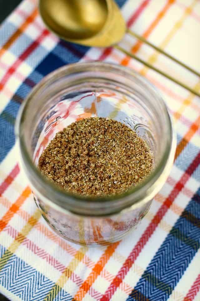 chicken spice rub in a glass jar