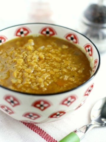 Delicious and healthy curried red lentil soup is perfect for chilly evenings!