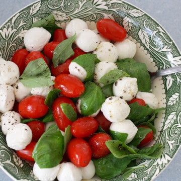 A classic summer salad - tomato and mozzarella caprese salad. Gluten Free.