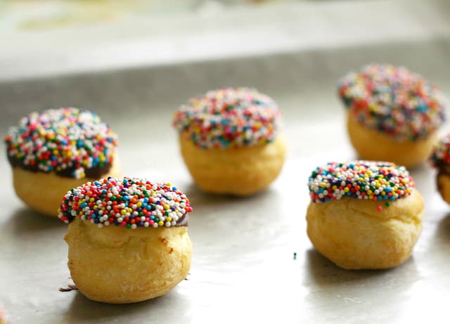 An easy no-bake dessert - mini cream puffs become extra special when topped with chocolate and sprinkles!