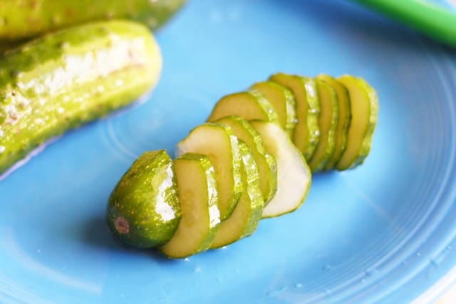 A delicious and easy recipe for refrigerator sweet pickles. Made with ingredients you already have in your pantry! #summer #pickles