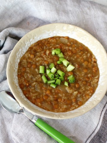 egyptian lentils and rice in a white bowl