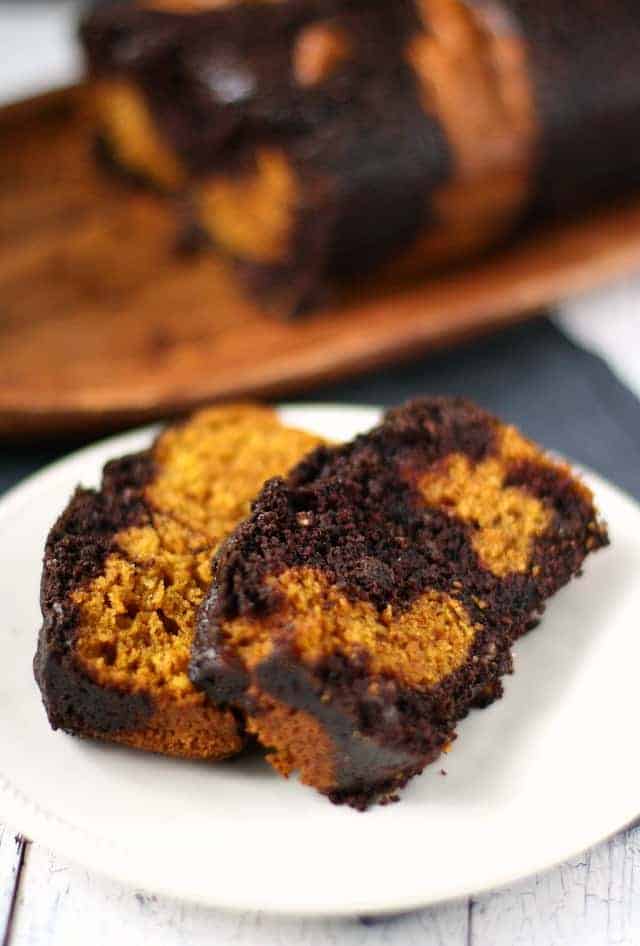 vegan chocolate pumpkin swirl loaf cake