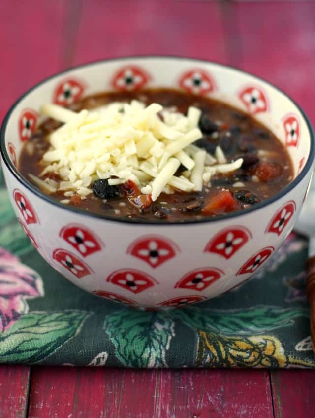 gluten free black bean soup with shredded cheese