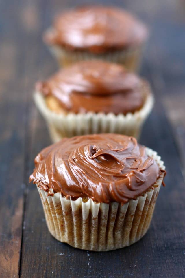 Chocolate frosted vegan yellow cupcakes