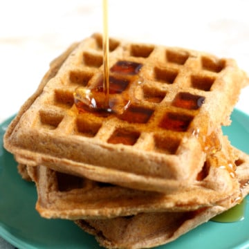 These whole grain spelt vegan waffles are delicious and light and fluffy!