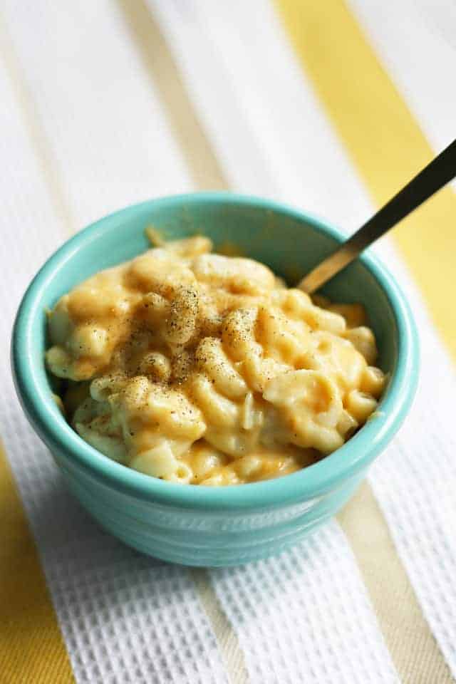vegan mac and cheese in a small bowl