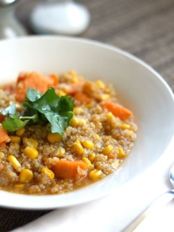 Hearty corn and sweet potato chowder is a delicious fall and winter meal! Free of the top 8 allergens.