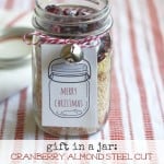 An easy, healthy recipe for cranberry almond oatmeal - a holiday gift in a jar.