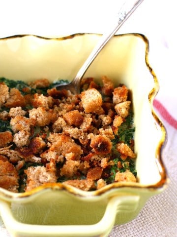 dairy free creamed spinach gratin with breadcrumbs