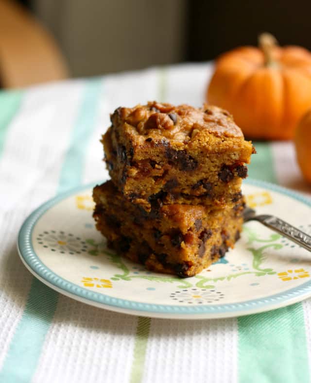 stack of two pieces of pumpkin cake on a plate