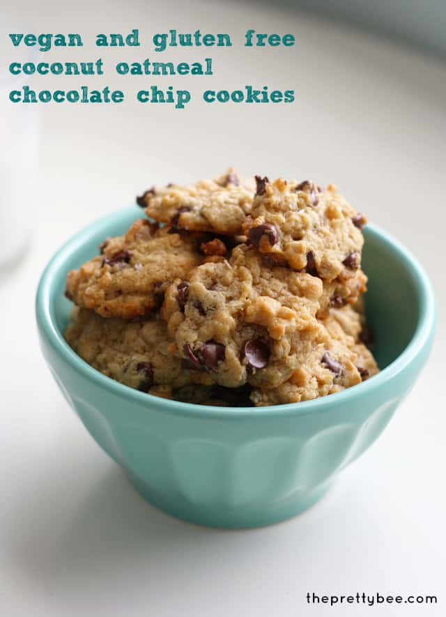 gluten free and vegan coconut oatmeal chocolate chip cookies