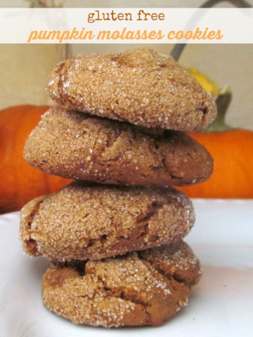 Gluten free pumpkin molasses cookies. Soft and chewy and delicious! Vegan option, too! #pumpkin #cookies #vegan #glutenfree