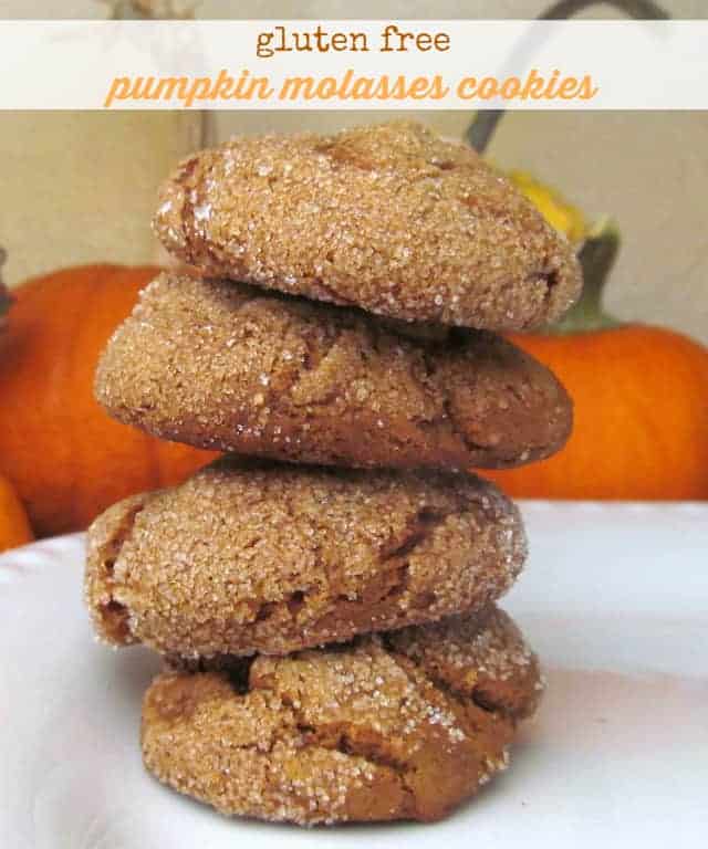Gluten free pumpkin molasses cookies. Soft and chewy and delicious! Vegan option, too! #pumpkin #cookies #vegan #glutenfree