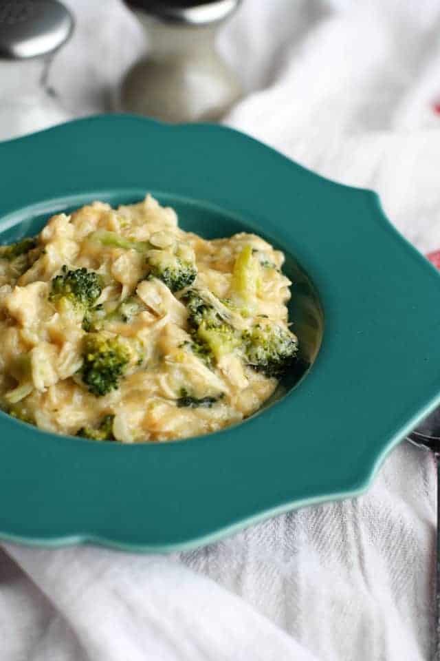 Cheesy broccoli chicken rice made easy in the slow cooker!