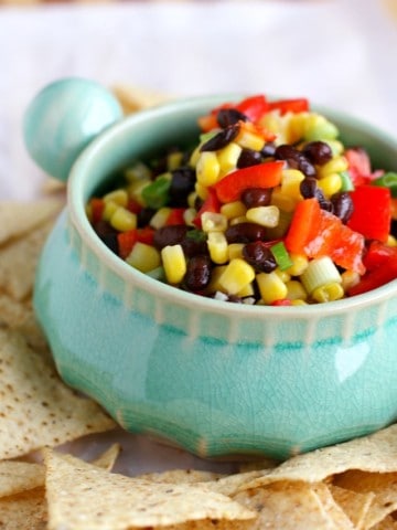Sweet and tangy black bean and corn salsa is an easy dip that's a real crowd pleaser!