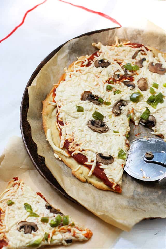 pizza with a pizza cutter