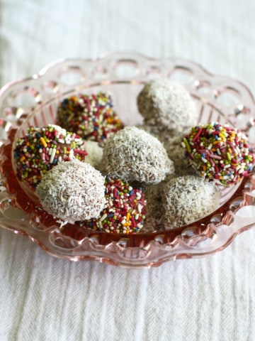 Easy dairy free and gluten free ice cream bites with coconut or sprinkles.