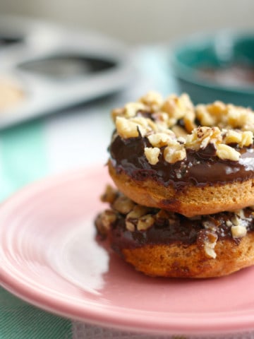 vegan chocolate banana donuts with walnuts