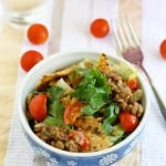 Crunchy, flavorful, spicy, and filling lentil taco salad.