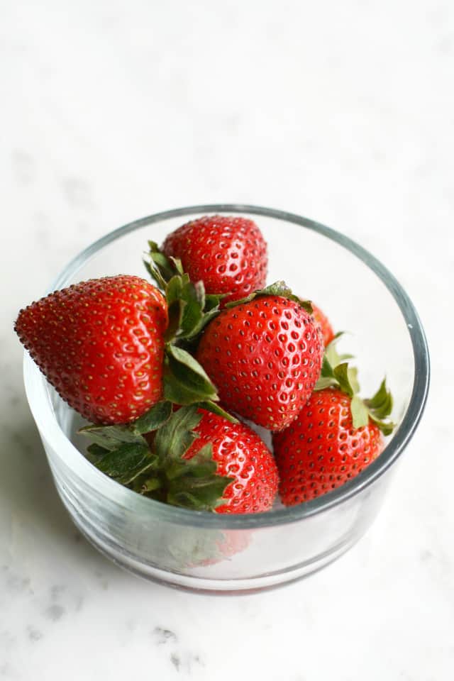 Fresh strawberries in a bowl.