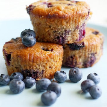Moist and delicious blueberry muffins made with almond meal and spelt flour.