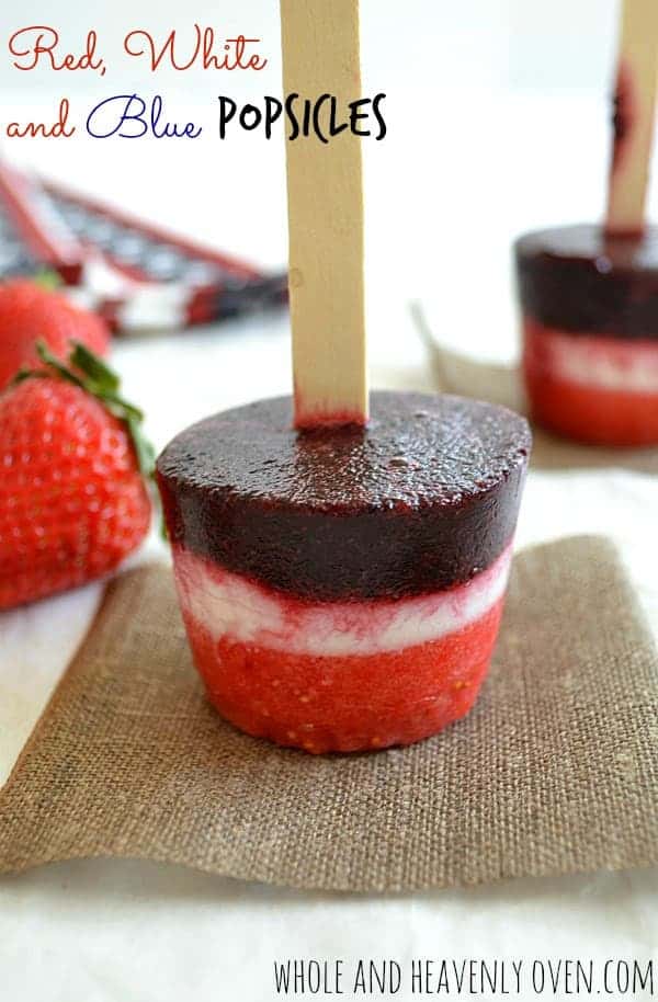 Red white and blue fresh fruit popsicles!