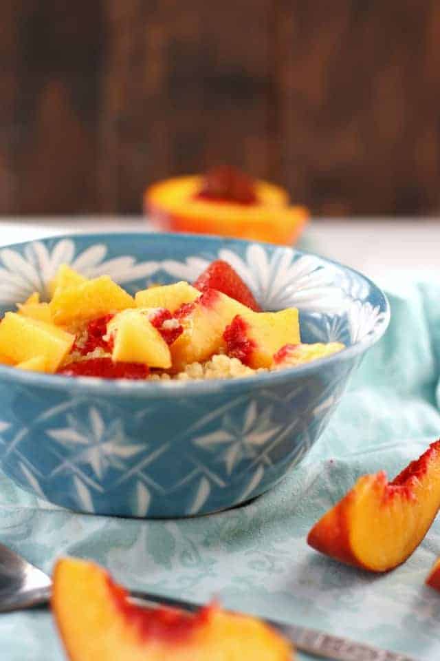 quinoa breakfast bowl with peaches