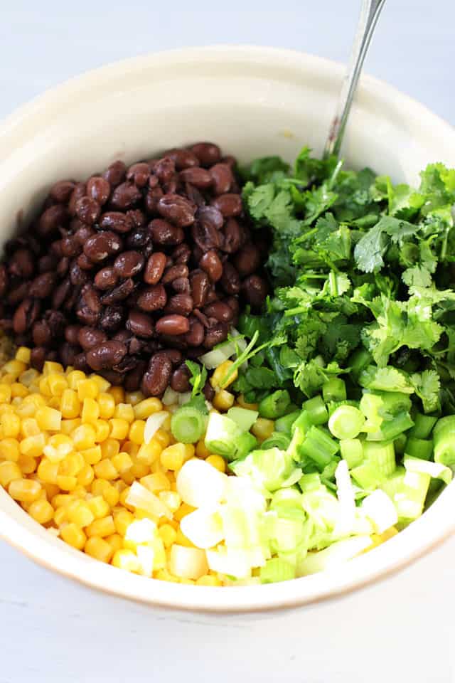 ingredients for southwestern quinoa salad in a bowl