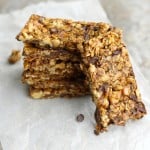 Amazing chewy granola bar recipe. Full of chocolate chips, nuts, and oats! A tasty homemade snack.