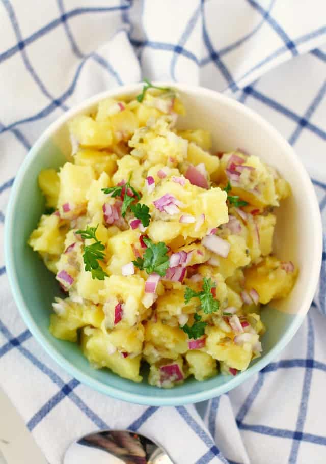 Simple, delicious, tangy, and flavorful mayo-free potato salad!
