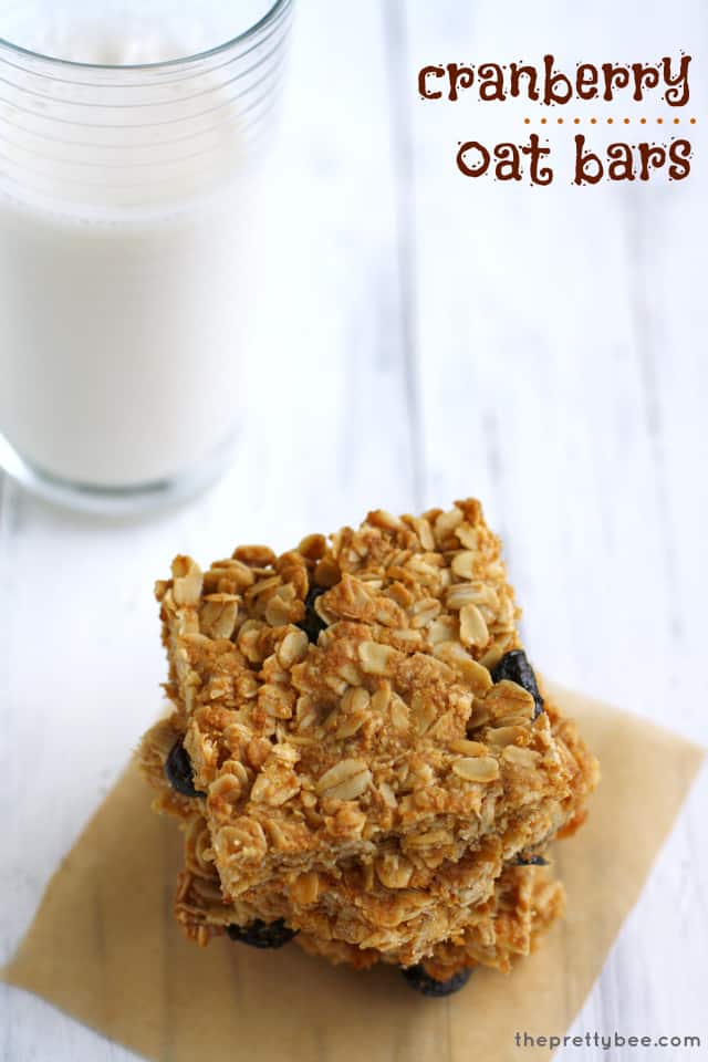 Gluten free cranberry oat bars - a tasty after school snack.