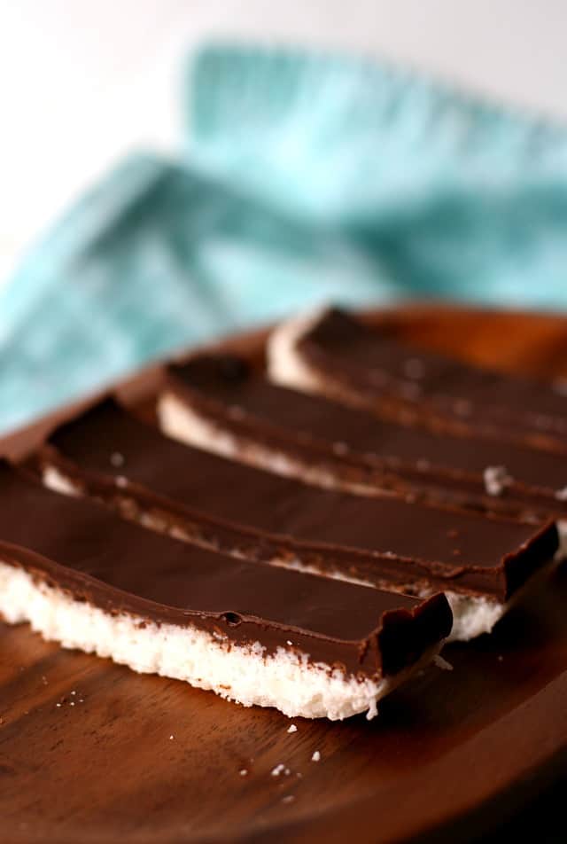 chocolate coconut bars on a tray