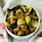 bowl of roasted sprouts with apples