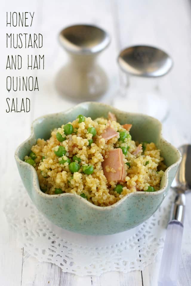 honey mustard quinoa salad with ham and peas