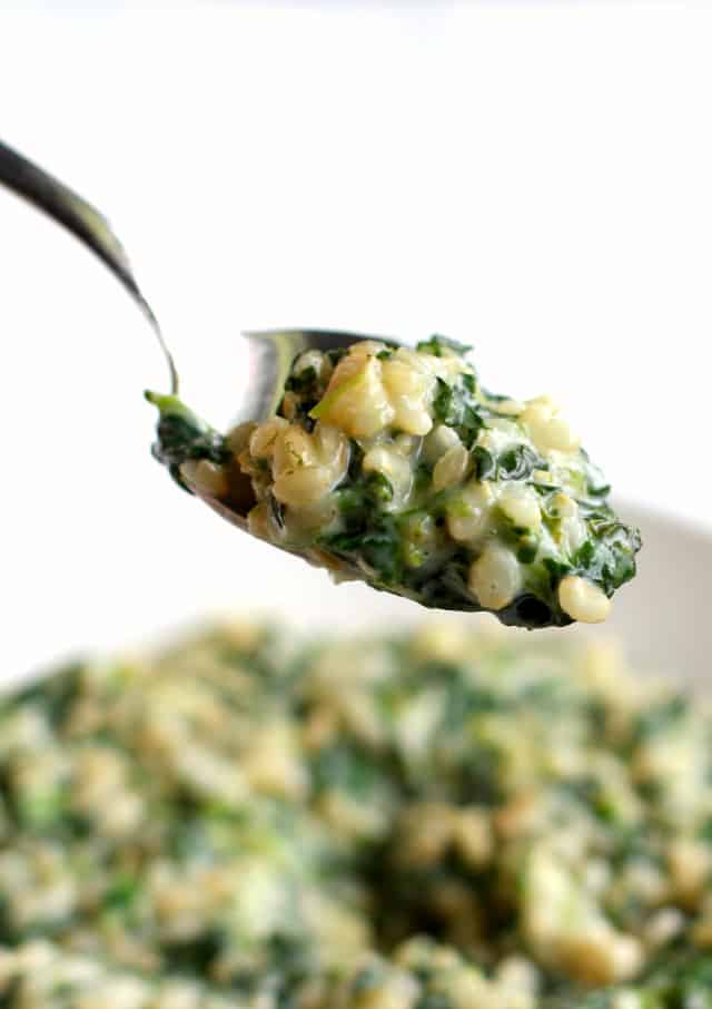gluten free cheesy garlic rice with spinach