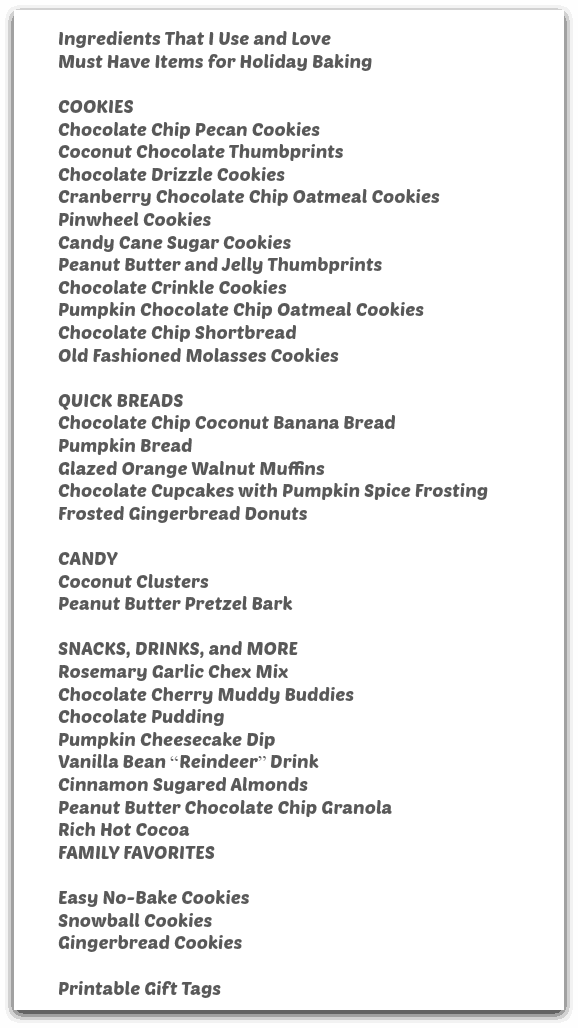 Table of contents for Vegan Holiday Treats ebook.