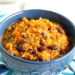 Tasty vegan quinoa chili with black beans and squash! Hearty and healthy!