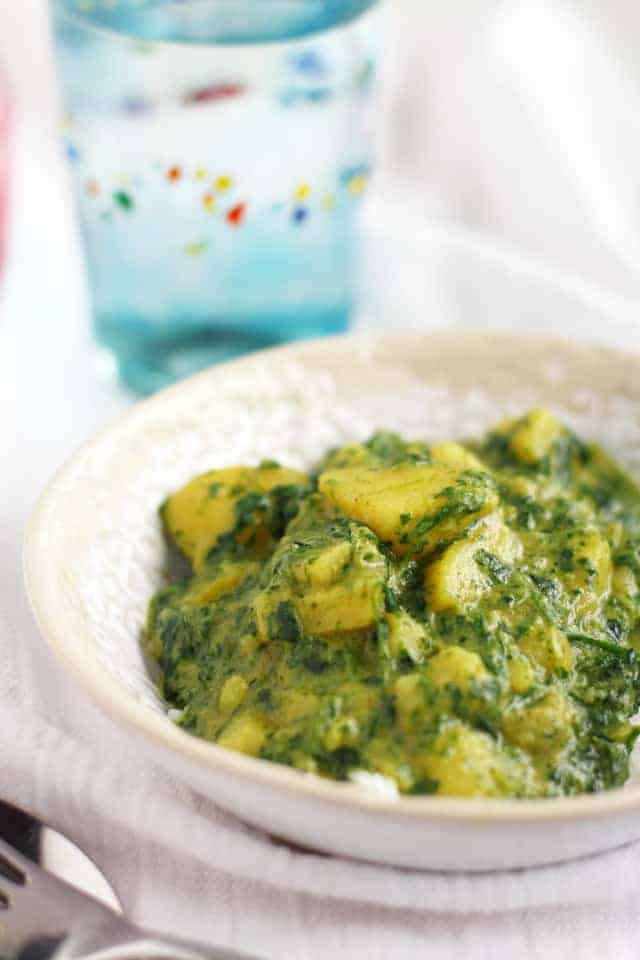 potato spinach curry in a bowl