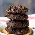 Gluten free double chocolate coconut oatmeal cookies are thick, rich, and chewy!
