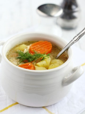 The BEST cozy and comforting chicken and potato soup. This is what you need when you are under the weather!