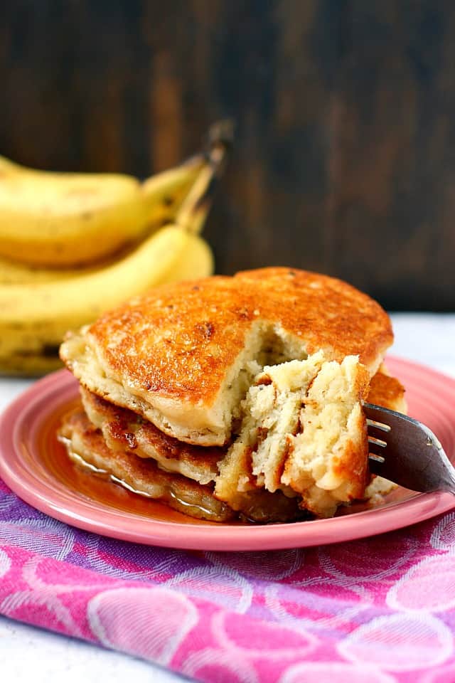 stack of vegan banana pancakes on a plate