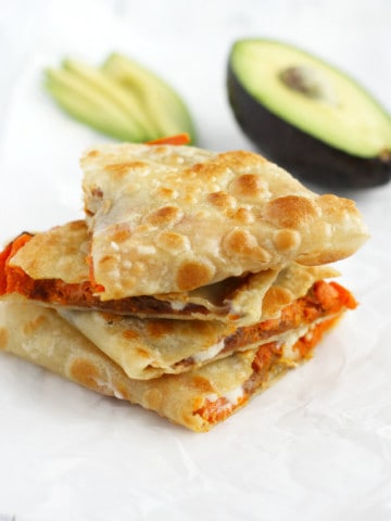 Sweet potato and bean quesadillas - crispy, melty, delicious for lunch or dinner!