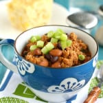 A sweet and tangy recipe for baked bean turkey chili. A great meal for winter weeknights! #comfortfood