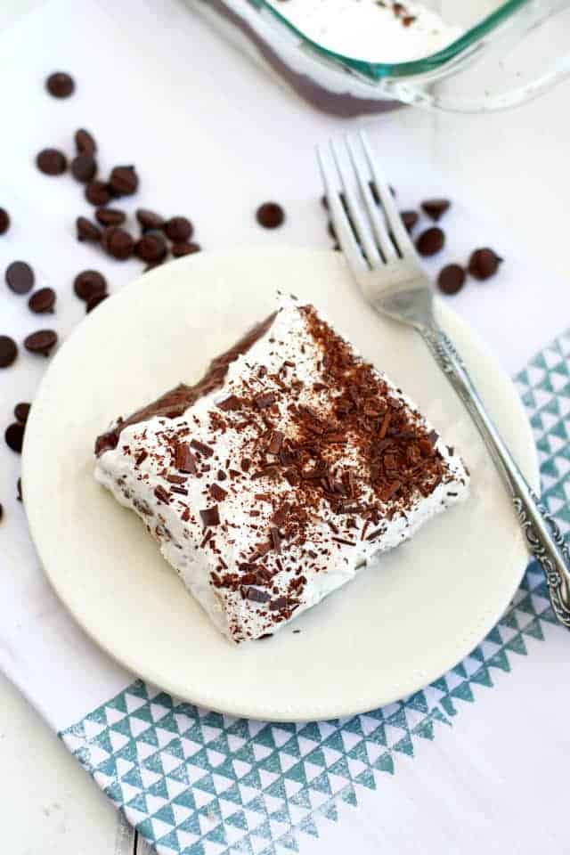 gluten free chocolate dessert pie on a white plate