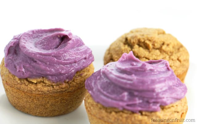 oat flour cupcakes with purple sweet potato frosting
