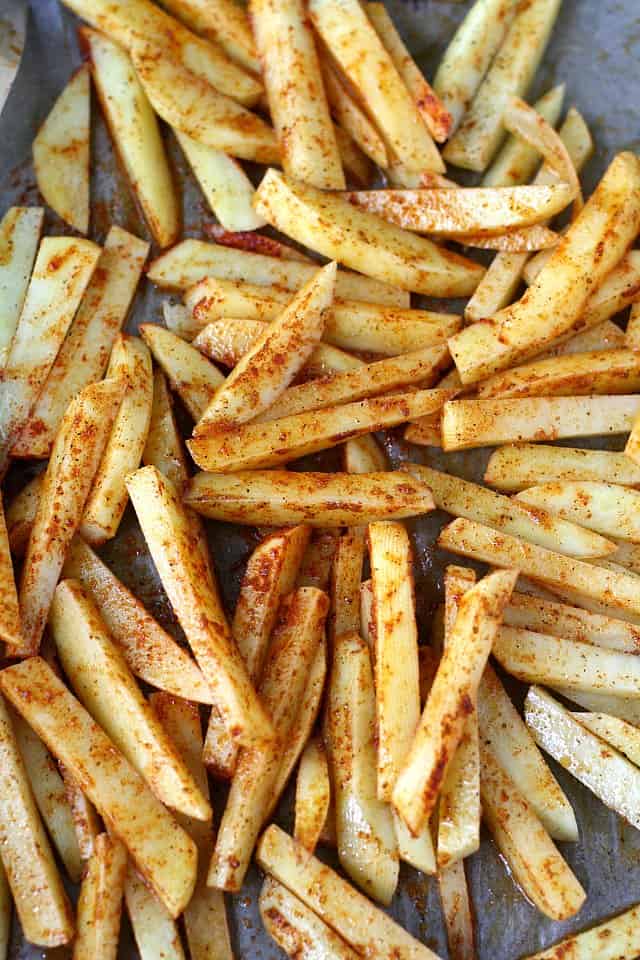 fries before baking on a cookie sheet