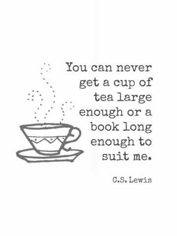 Tea and book printable - quote from C.S. Lewis. Free printable art from theprettybee.com #printable