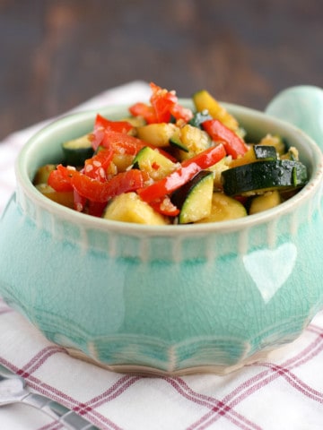Zucchini and peppers in a simple teriyaki glaze. Simple and delicious as a side dish or over rice! #glutenfree