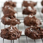 FIVE ingredient chocolate fudge cookies - these are so soft and delicious, and they are grain free and refined sugar free! A healthy treat! #grainfree